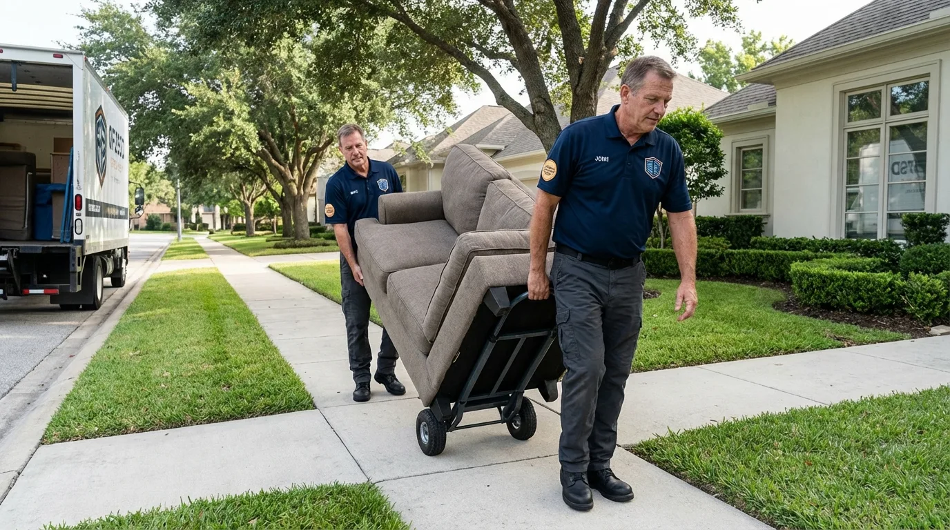 Local residential moving crew loading furniture in Mathews, LA
